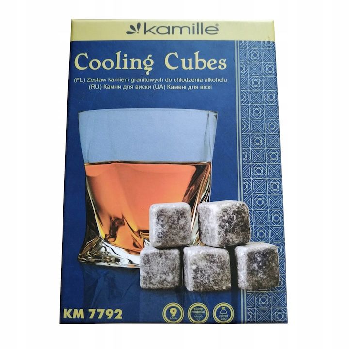 Set Engros de 9 pietre de gheata pentru whisky Kamille, culoare naturala, 2x2x2cm