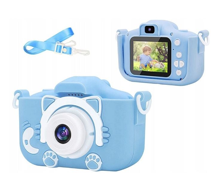 Cameră Foto Digitală pentru Copii, cu Husă Detasabilă, Suport Micro Card SD,Cablu USB și Agățătoare Tip Breloc, Jocuri Snake și Tetris, Funcție Selfie, Muzică și Fotografiere En-Gros