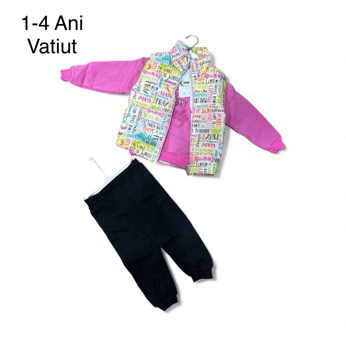 Compleu vatuit Engros pentru fete, 3 piese, cu model imprimat