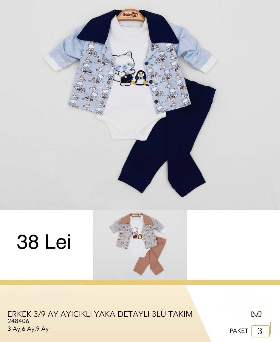 Compleu Engros pentru bebelusi, 3 piese, cu model imprimat