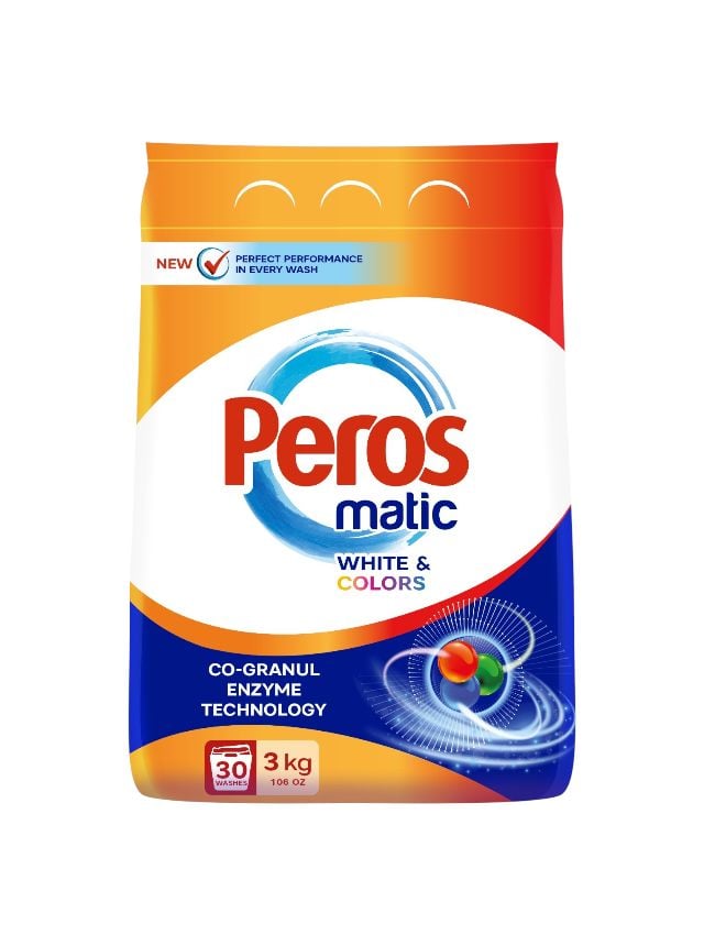 Detergent de rufe Engros, pudra, Peros, 3 kg, albe si colorate