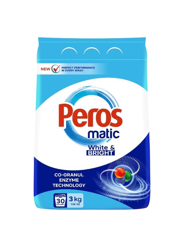 Detergent de rufe Engros, pudra, Peros, 3 kg, albe si deschide