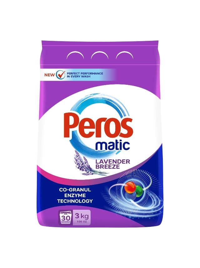 Detergent de rufe Engros, pudra, Peros, 3 kg, lavanda
