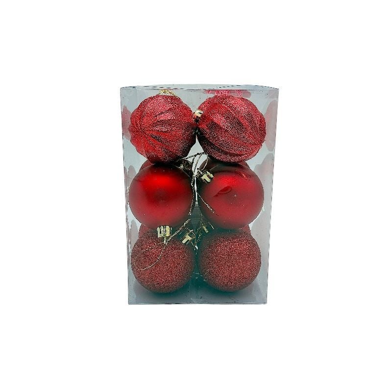 Set 12 globuri de Craciun pentru brad – 17x11.5x11.5cm, nuanta rosu intens, finisaj mat/lucios/sclipici - Engros