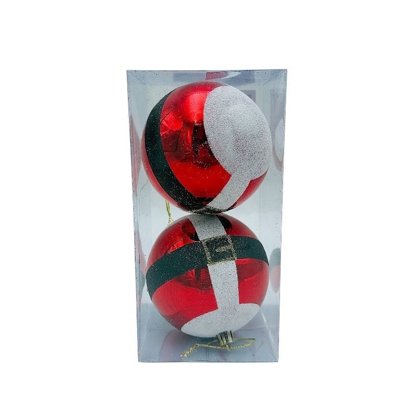 Set 2 globuri de Craciun pentru brad – 19.5x9.5x9.5cm, nuanta rosu cu detalii argintii Engros