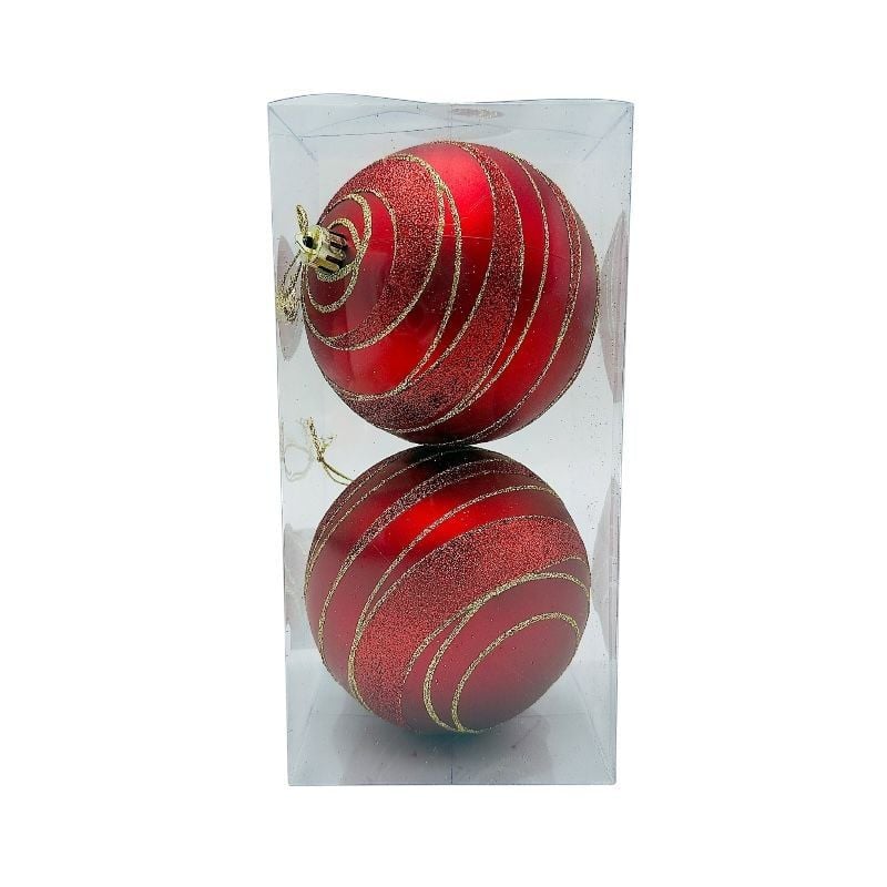 Set 2 globuri de Craciun pentru brad – 19.5x9.5x9.5cm, nuanta rosu cu detalii aurii Engros