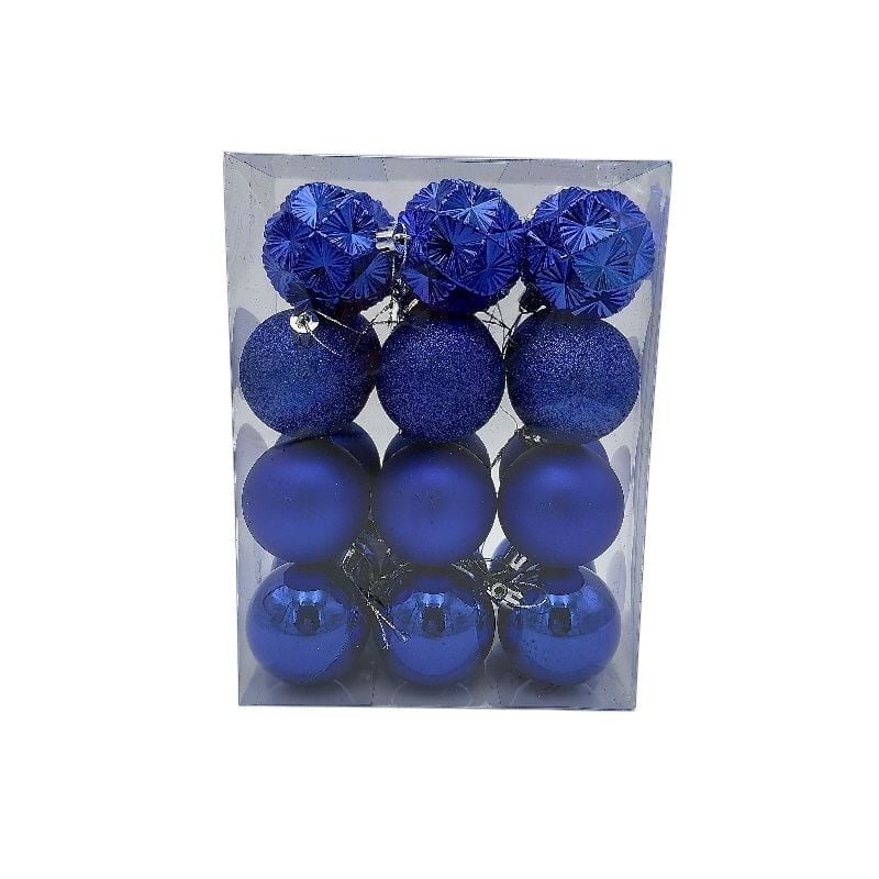 Set 24 globuri de Craciun pentru brad – 23x17.5x11.5cm, nuanta albastru regal, finisaj mat/lucios/sclipici Engros