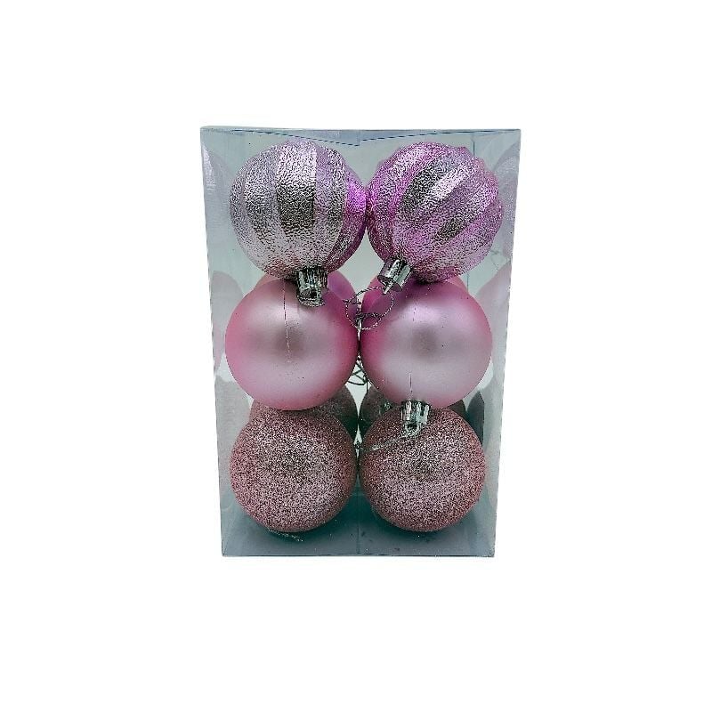Set 12 globuri de Craciun pentru brad – 17x11.511.5cm, nuanta roz delicat, finisaj mat/lucios/sclipici Engros