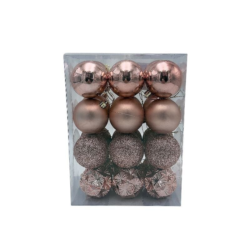 Set 24 globuri de Craciun pentru brad – 23x17.5x11.5cm, nuanta rose, finisaj mat/lucios/sclipici Engros