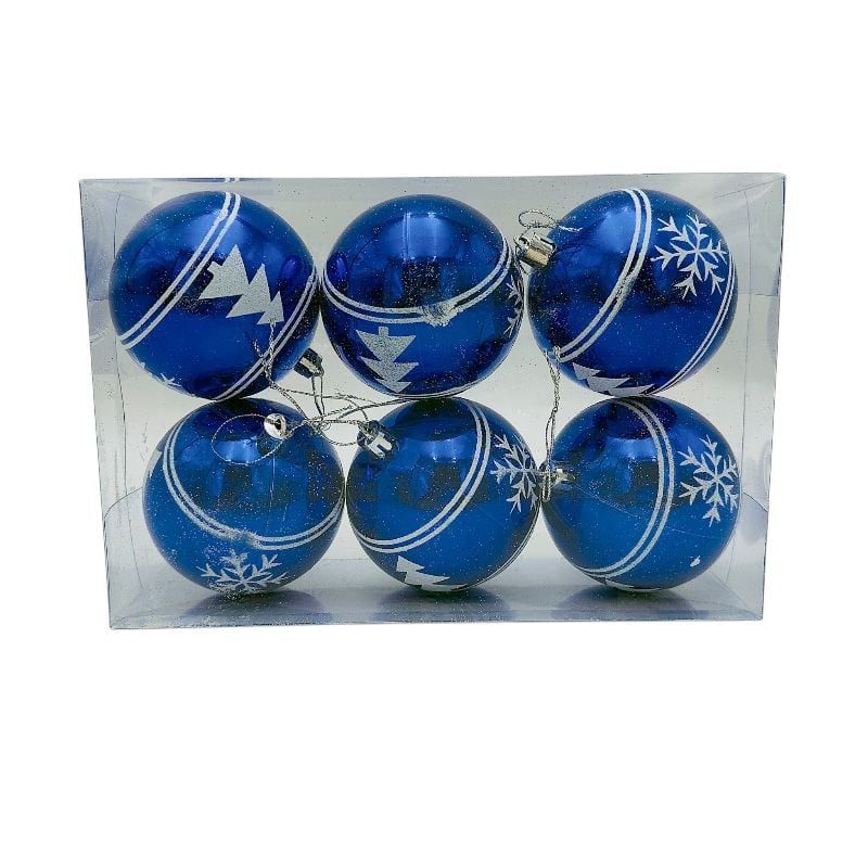 Set 6 globuri de Craciun pentru brad – 23x15x8cm, nuanta albastru regal, finisaj lucios/detalii sclipici Engros