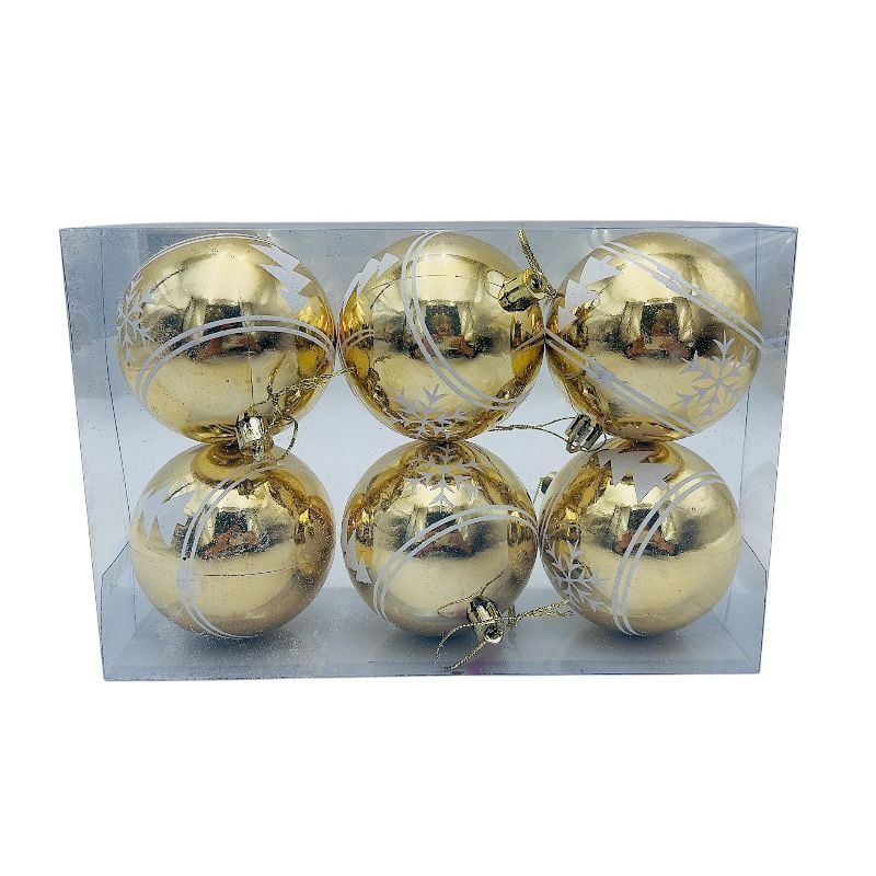 Set 6 globuri de Craciun pentru brad – 23x15x8cm, nuanta auriu fin, finisaj lucios/detalii sclipici Engros