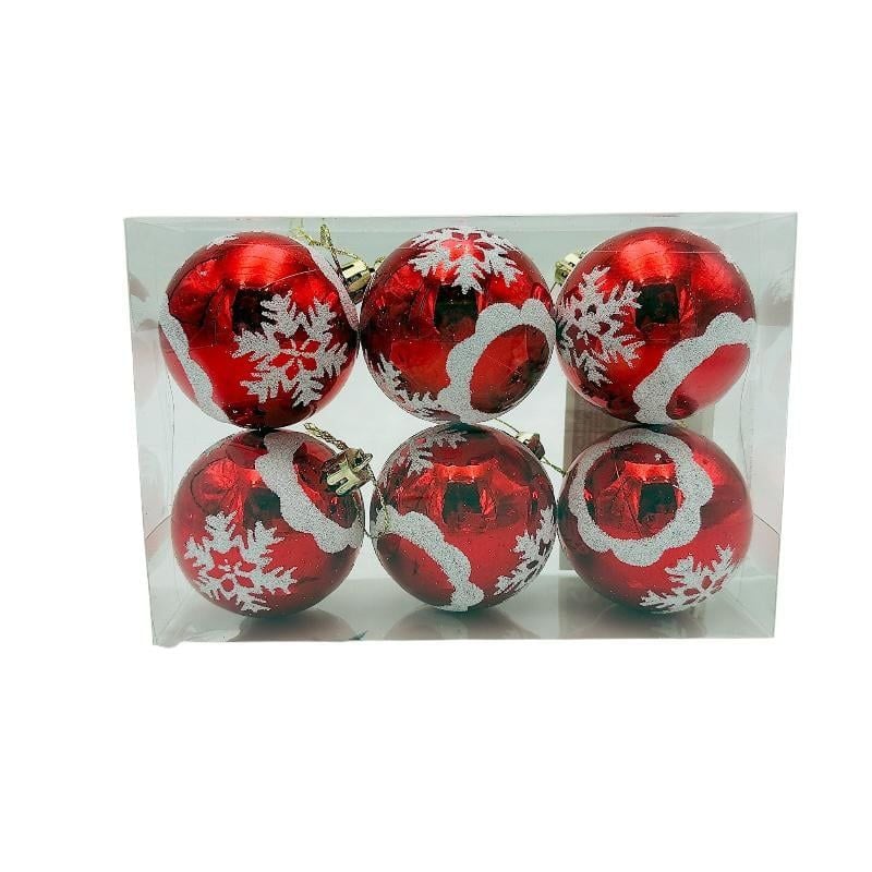 Set 6 globuri de Craciun pentru brad – 17x12x6cm, nuanta rosu intens, finisaj lucios/detalii sclipici Engros