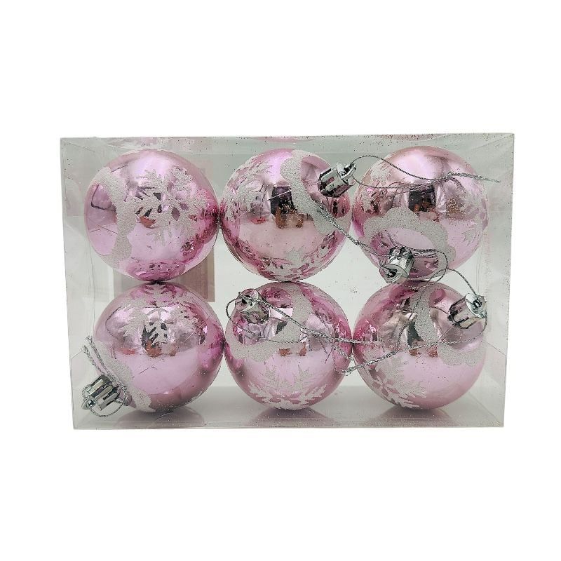Set 6 globuri de Craciun pentru brad – 17x12x6cm, nuanta roz delicat, finisaj lucios/detalii sclipici Engros