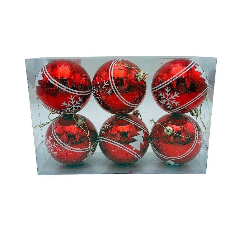 Set 6 globuri de Craciun pentru brad – 23x15x8cm, nuanta rosu intens, finisaj lucios/detalii sclipici Engros