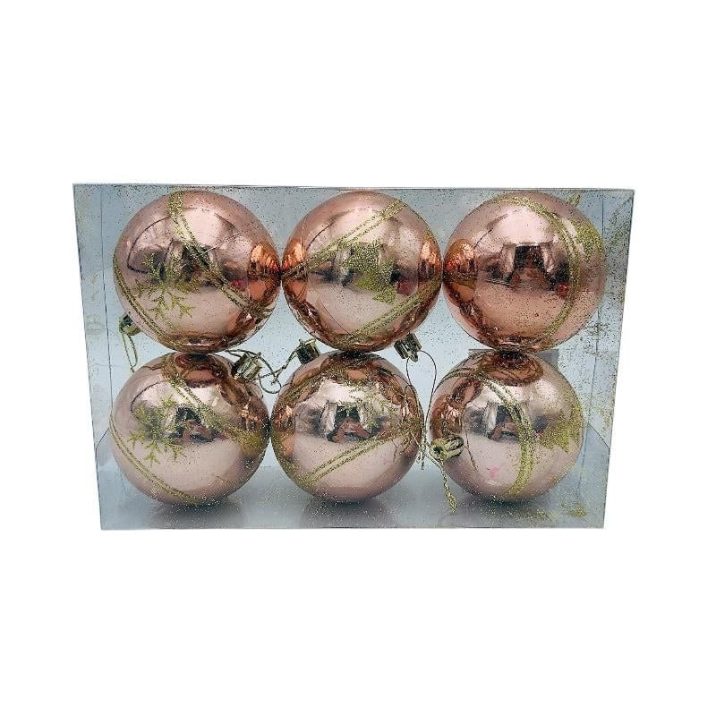 Set 6 globuri de Craciun pentru brad – 23x15x8cm, nuanta rose delicat, finisaj lucios/detalii sclipici Engros