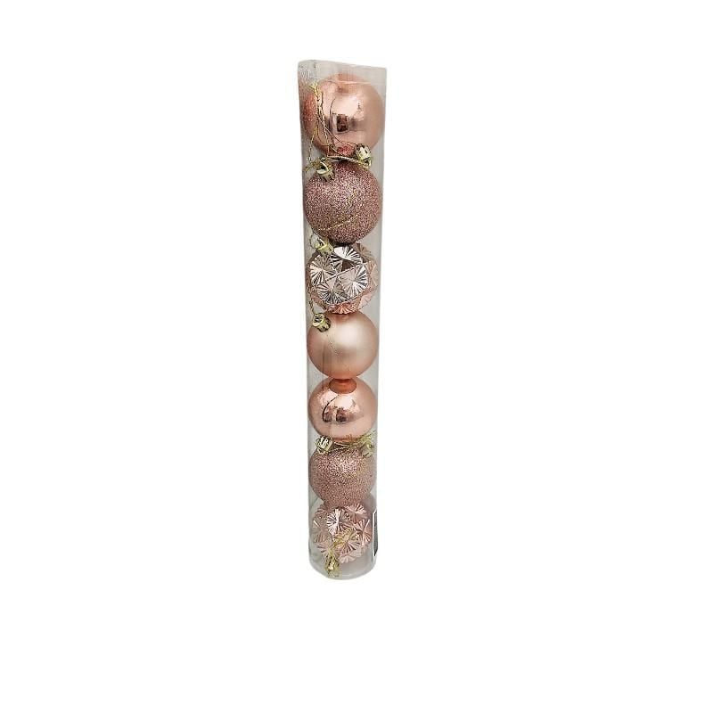 Set 7 globuri de Craciun pentru brad – 40x6x6cm, nuanta rose, finisaj mat/lucios/sclipici Engros