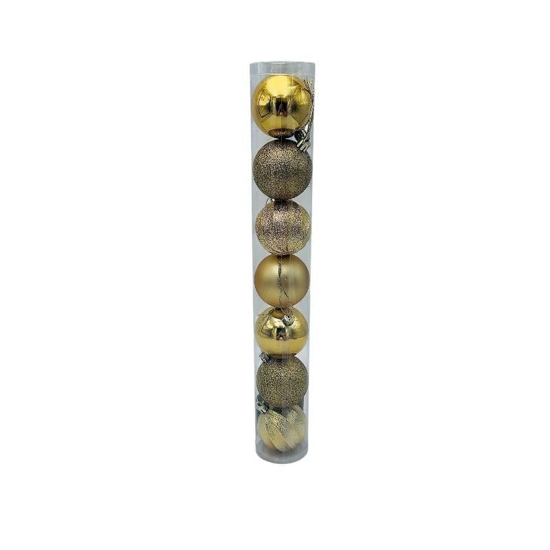 Set 7 globuri de Craciun pentru brad – 40x6x6cm, nuanta auriu, finisaj mat/lucios/sclipici Engros