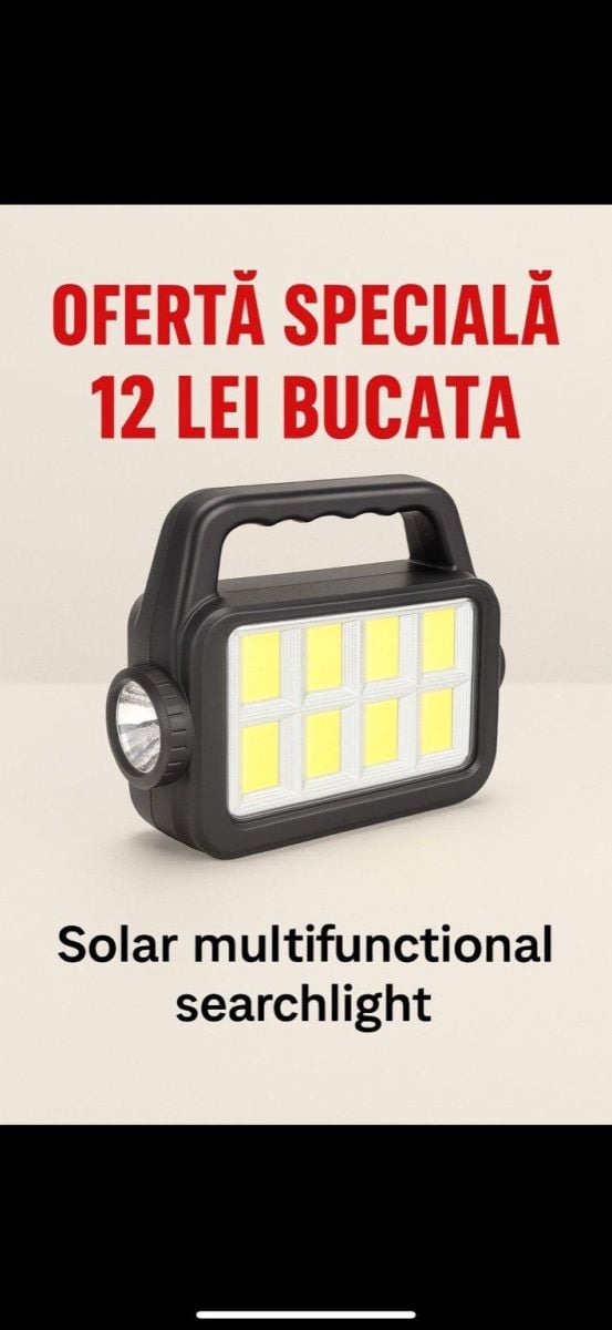 LANTERNA ???? Solar Multifunctional Searchlight (negru, COB + LED)