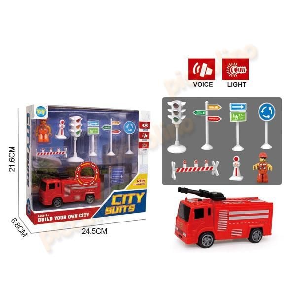 Camion pompieri pullback cu tun apa, L&S cu semne de circulatie Engros