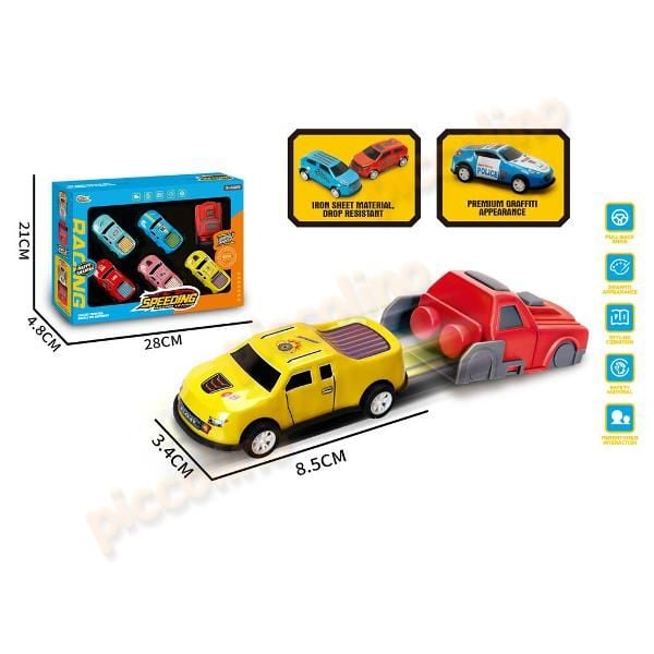 Set 5 masini de curse metalice functie catapulta, mecanism pullback Engros
