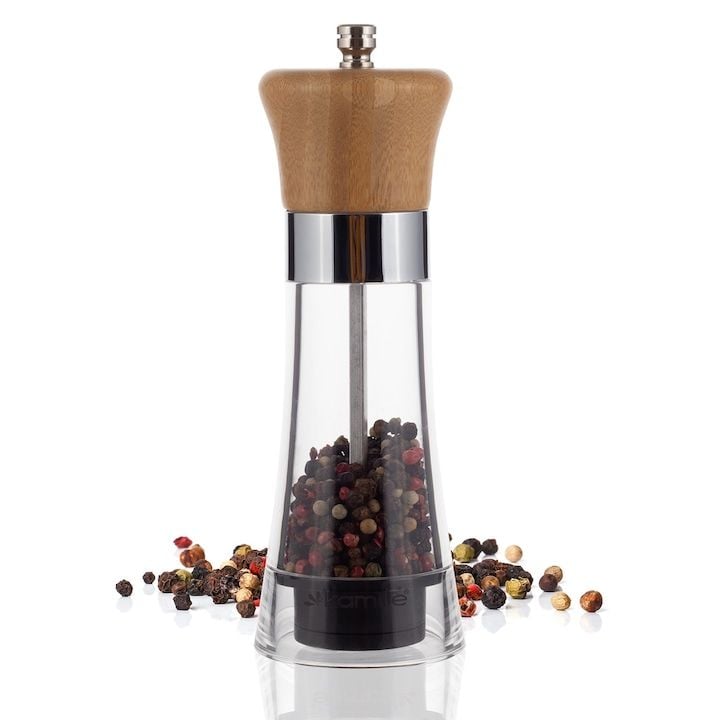 Rasnita Engros manuala pentru sare si piper Kamille KM-7064, din inox si bambus, 6.2x18.1cm