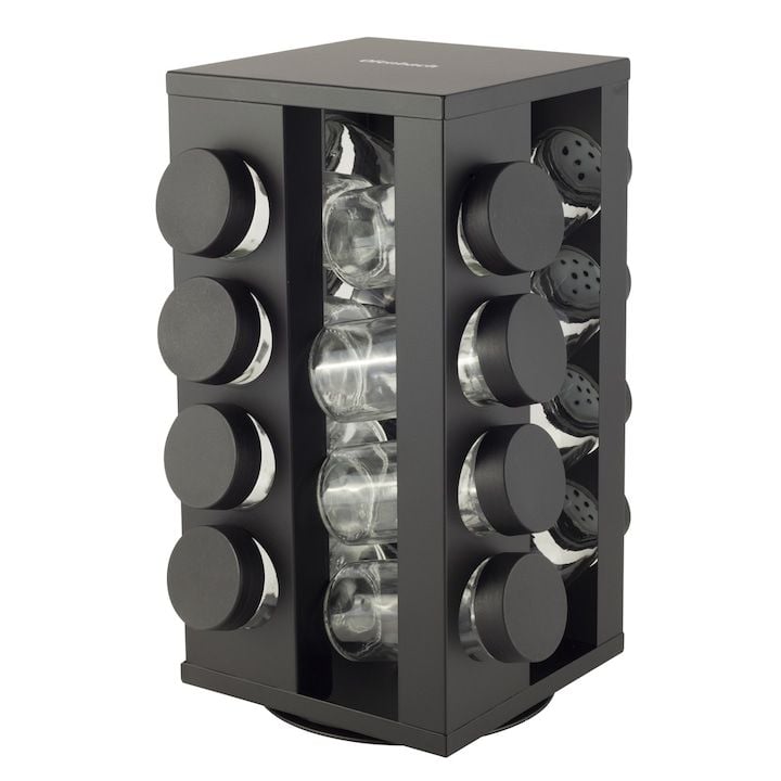 Set Engros de suport rotativ pentru condimente, Ofenbach, 16 recipiente, din inox, negru