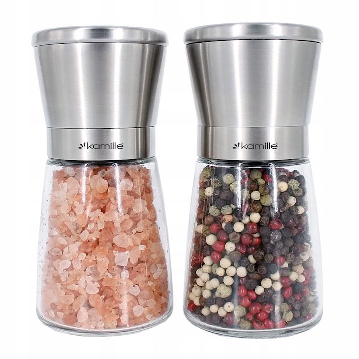 Set Engros de 2 Rasnite de macinatoare pentru sare & piper, corp de sticla Kamille