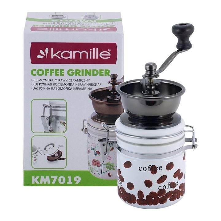 Rasnita Engros de cafea, Kamille, din Ceramica, Alb / Maro