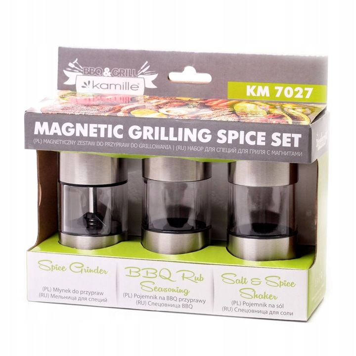 Set Engros magnetizat de condimente 3 piese, Kamille, din inox, 5x13cm