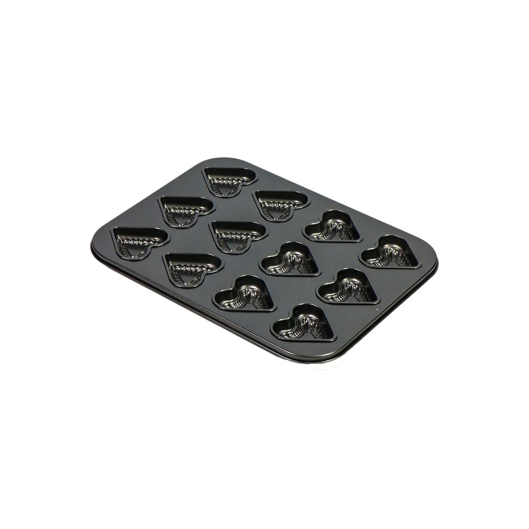 Tava Copt Pentru 12 Briose, Interior Antiaderent, model inima Engros