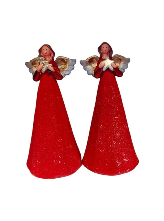 Ornament de Craciun Engros, Ingeri rochie rosie, 14 cm, set 2 buc, 946-15