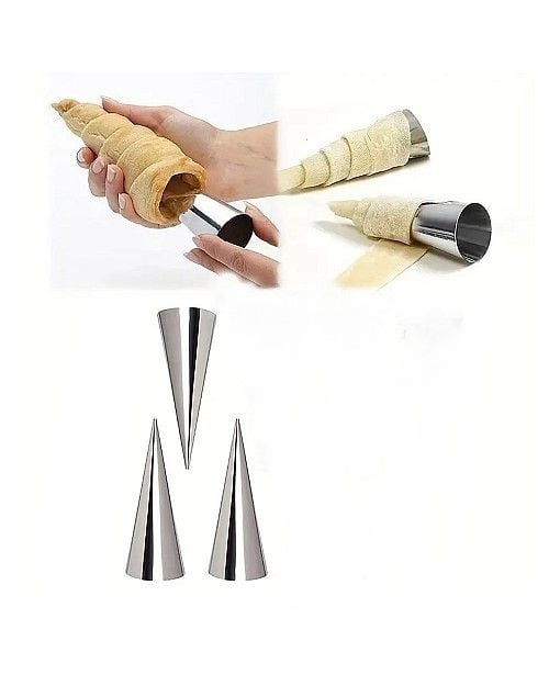 Set 3 Forme pentru Corn cu Cremă Inox 12cm x 3.5cm Engros