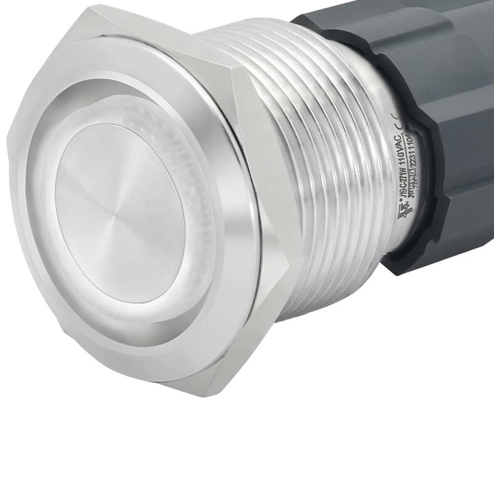 Buton Metalic Push 22mm cu RETINERE, 220V-10A, Led Alb, ElectroAZ Engros