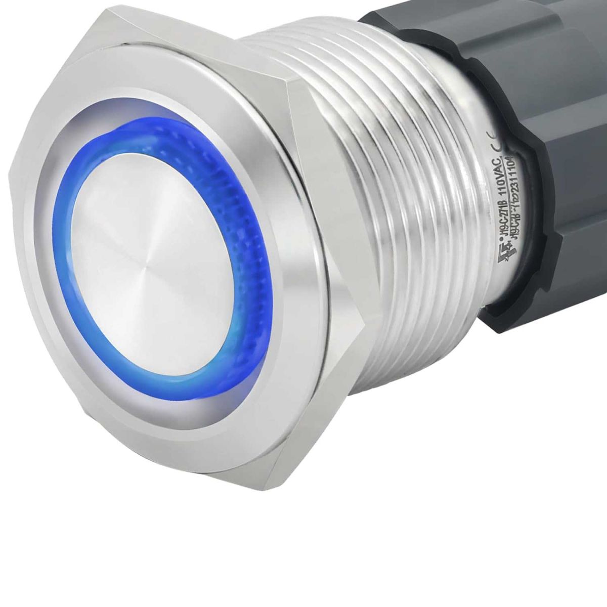 Buton Metalic Push 22mm cu RETINERE, 220V-10A, Led Albastru, ElectroAZ Engros