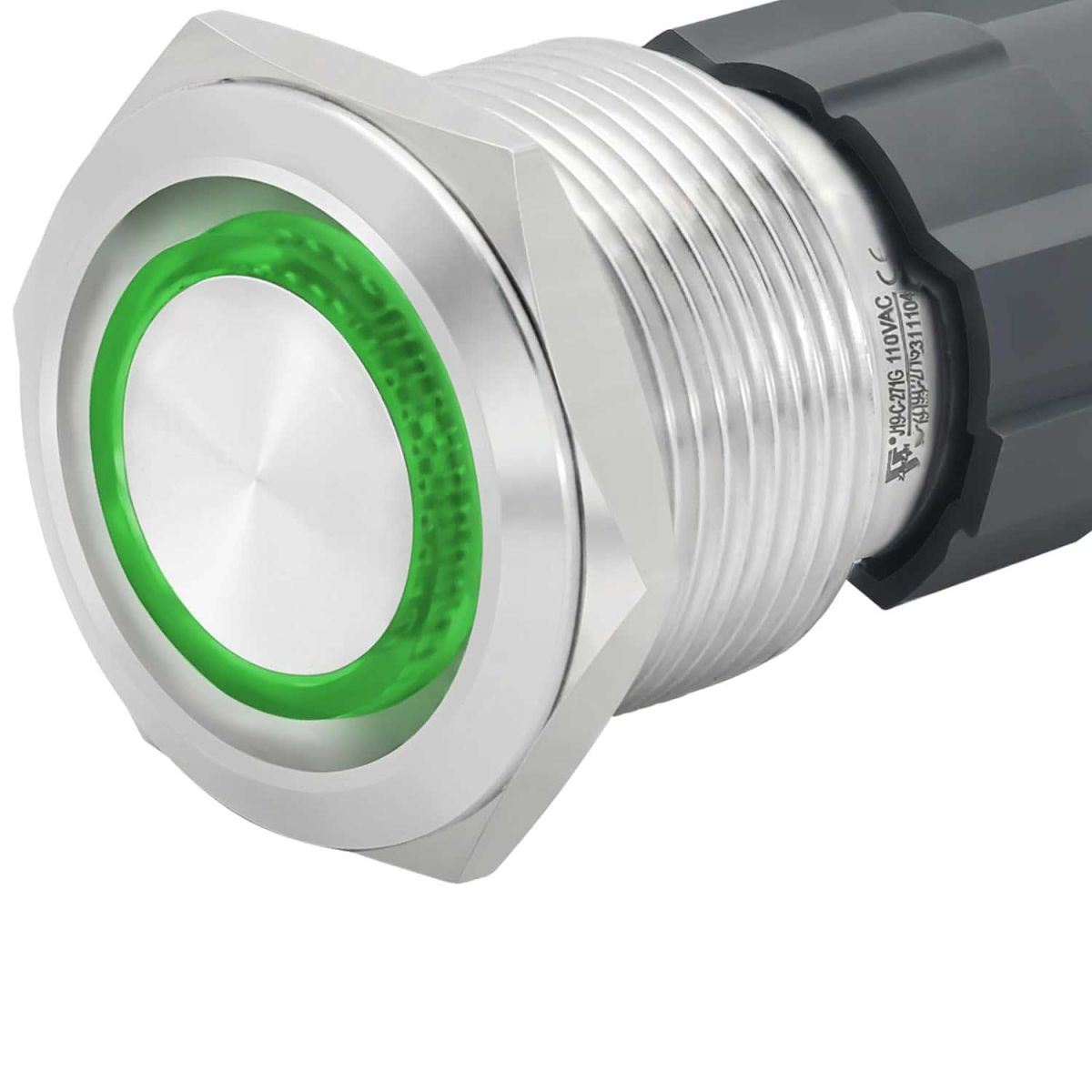 Buton Metalic Push 22mm cu RETINERE, 220V-10A, Led Verde, ElectroAZ Engros