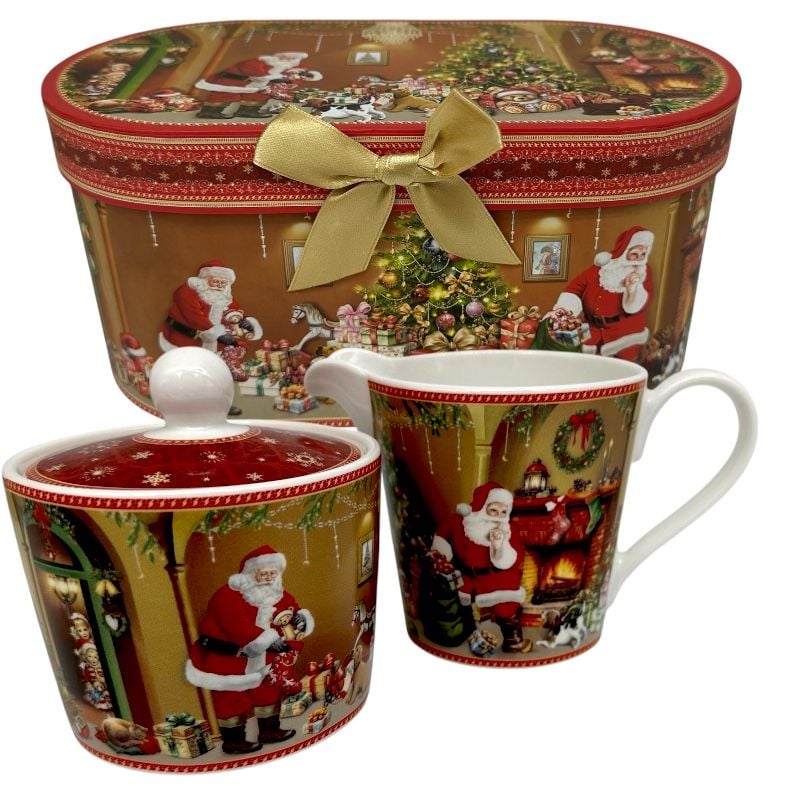 Cadou de Crăciun – Zaharnică și cană de lapte din ceramică în cutie festivă 22.5×11.5×10.5 cm, en-gros