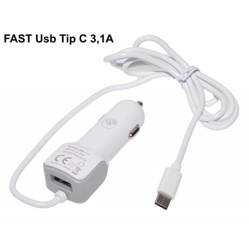 Incarcator Auto Fast Tip C 3,1A + Usb 100cm Engros