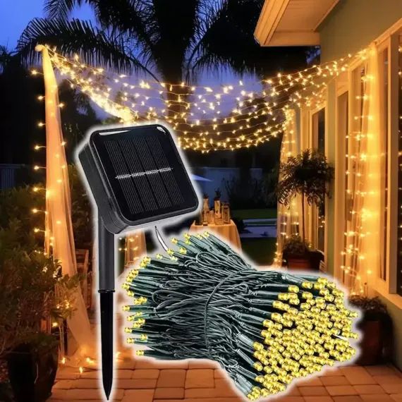 Instalatie cu incarcare solara, Engros, 300 LED, lumica calda