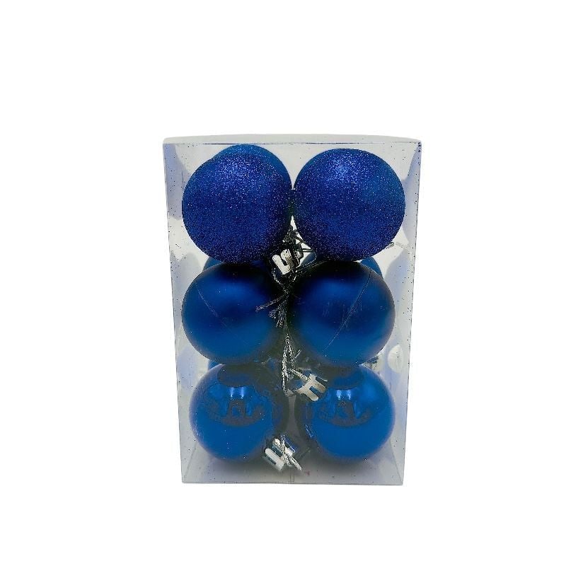 Set 12 globuri de Craciun pentru brad – 12x8x8cm, nuanta albastru regal, finisaj lucios/satinat/ sclipici Engros