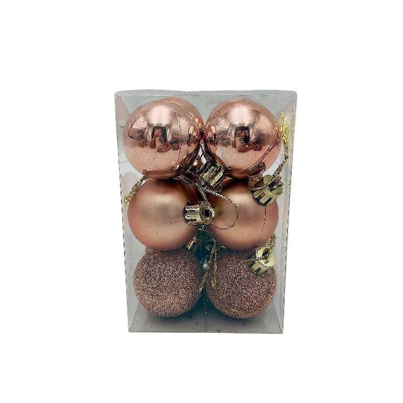 Set 12 globuri de Craciun pentru brad – 12x8x8cm, nuanta rose delicat, finisaj lucios/satinat/ sclipici Engros