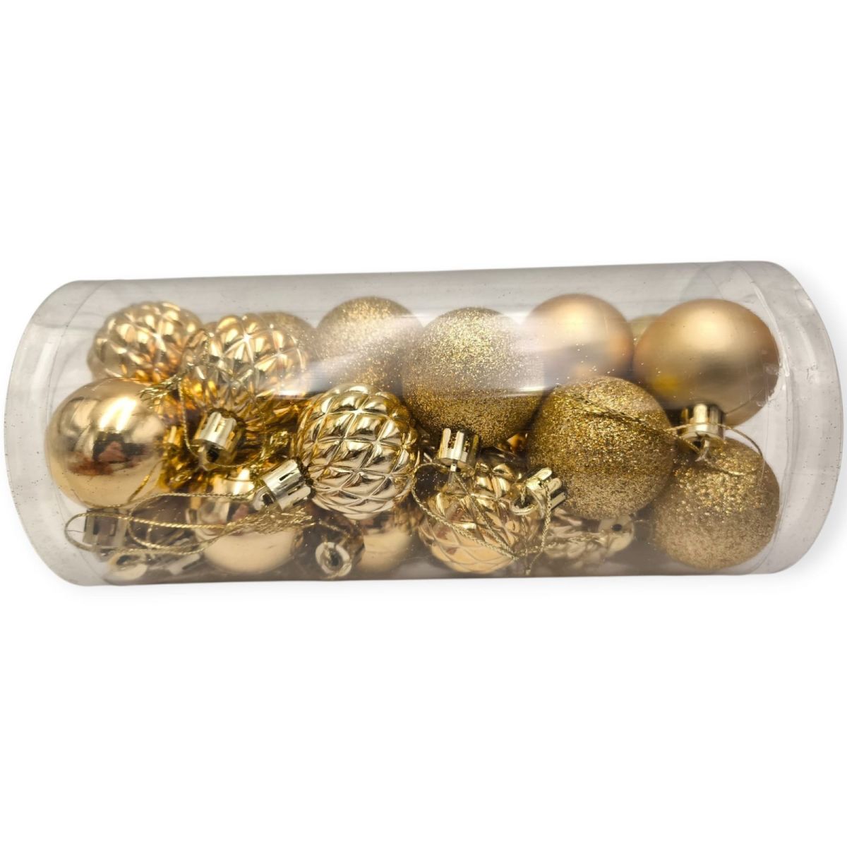 Set 24 globuri de Craciun pentru brad –20x9x9cm, nuanta auriu, finisaj lucios/satinat/ sclipici Engros