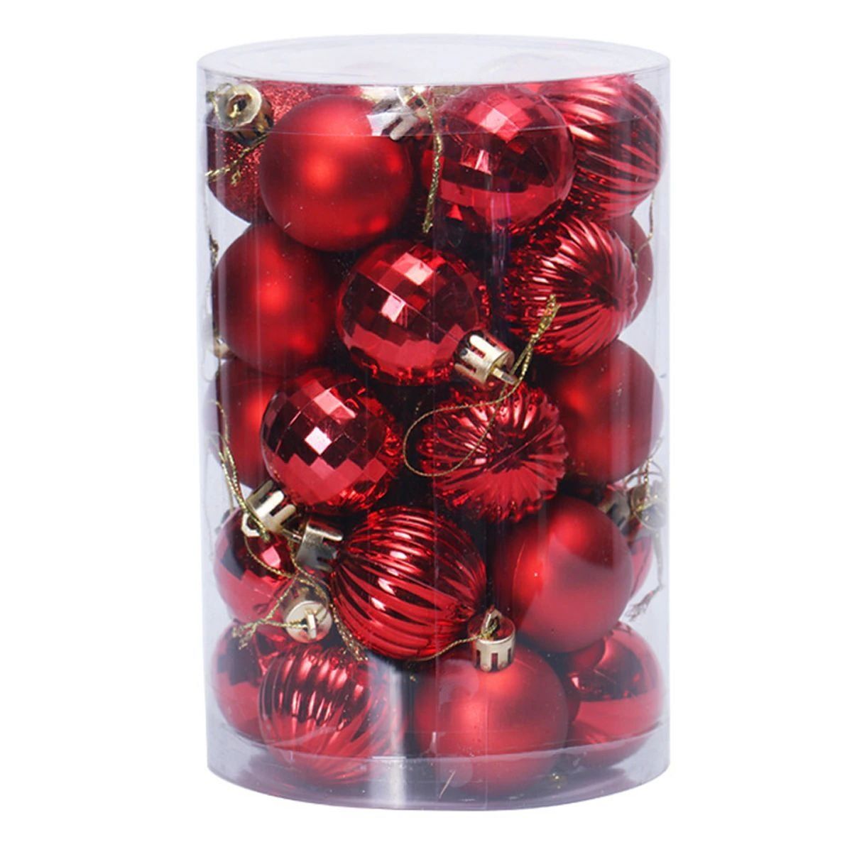 Set 34 globuri de Craciun pentru brad – 26x18x18cm, nuanta rosu intens, finisaj lucios/satinat/ sclipici Engros