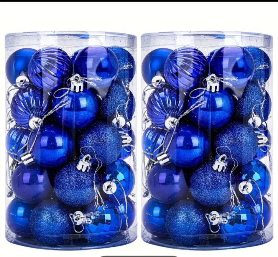 Set 34 globuri de Craciun pentru brad – 26x18x18cm, nuanta albastru regal, finisaj lucios/satinat/ sclipici Engros