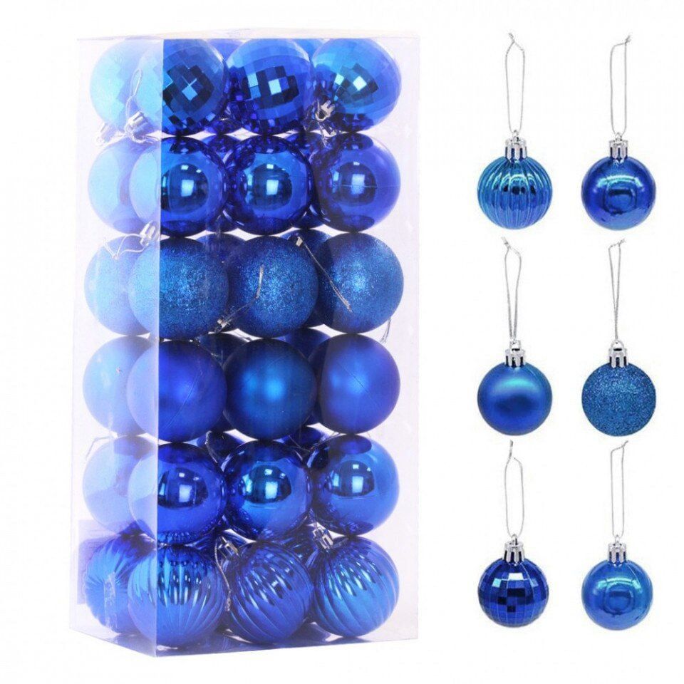Set 36 globuri de Craciun pentru brad – 22x11x8cm, nuanta albastru regal, finisaj lucios/satinat/ sclipici Engros