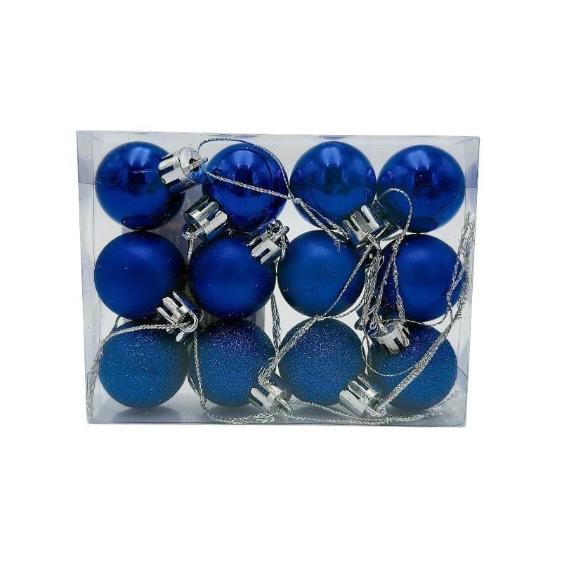Set 12 globuri de Craciun pentru brad – 11x9x3cm, nuanta albastru regal, finisaj lucios/satinat/ sclipici Engros