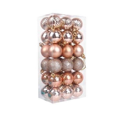 Set 36 globuri de Craciun pentru brad – 34x17x11cm, nuanta rose, finisaj lucios/satinat/ sclipici Engros