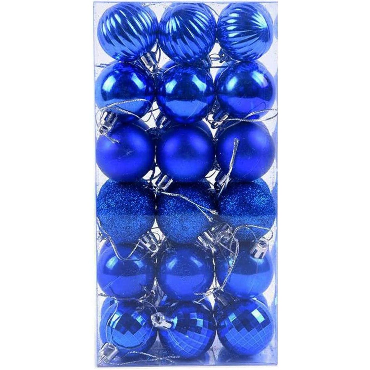 Set 36 globuri de Craciun pentru brad – 34x17x11cm, nuanta albastru imperial, finisaj lucios/satinat/ sclipici Engros