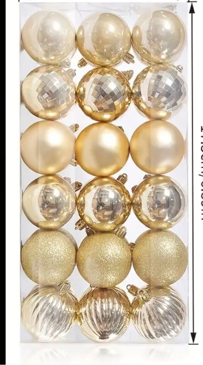 Set 36 globuri de Craciun pentru brad – 34x17x11cm, nuanta champagne, finisaj lucios/satinat/ sclipici Engros