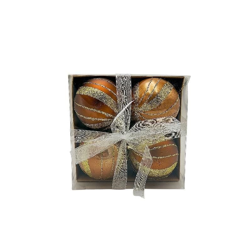 Set 4 globuri de Craciun pentru brad – 16x16x7cm, nuanta auriu, finisaj lucios/detalii sclipici , ambalaj cu fundita Engros