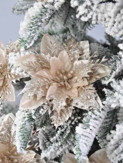 Floare de Craciun Poinsettia bicolor cu glitter, clip/tija – pentru brad si aranjamente, 32 cm Engros